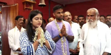 ಉಡುಪಿ ದೇವಸ್ಥಾನದಲ್ಲಿ ವಿಶ್ವಕಪ್ ಗೆಲುವಿನ ಹರಕೆ ತೀರಿಸಿದ ಸೂರ್ಯಕುಮಾರ್ ಯಾದವ್