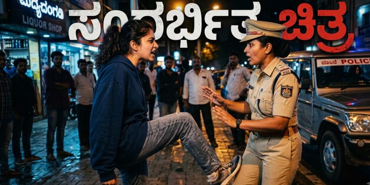 ಎಣ್ಣೆ ಕಿಕ್ನಲ್ಲಿ ಮಹಿಳಾ PSIಗೇ ಕಾಲಿನಿಂದ ಒದ್ದು ಅವಾಚ್ಯ ಶಬ್ದಗಳಿಂದ ನಿಂದಿಸಿದ ಯುವತಿ