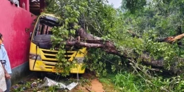 ಶಾಲಾ ಬಸ್ ಮೇಲೆ ಮರ ಬಿದ್ದು : ಬಾಲಕಿ ಮೃತ್ಯು, ಹಲವರಿಗೆ ಗಾಯ
