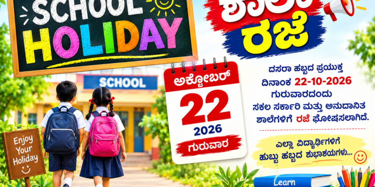 ದಸರಾ ರಜೆ ವಿಸ್ತರಣೆ: ದ.ಕ ಜಿಲ್ಲೆಯ ಎಲ್ಲಾ ಶಾಲೆಗಳಿಗೆ ಅ.22 ರ ಗುರುವಾರ ರಜೆ ಘೋಷಣೆ