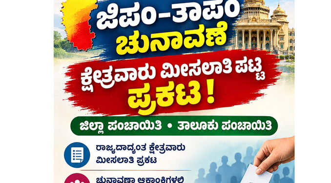 ರಾಜ್ಯದ ಜಿಲ್ಲಾ ಪಂಚಾಯಿತಿ, ತಾಲೂಕು ಪಂಚಾಯಿತಿ ಚುನಾವಣೆ: ಕ್ಷೇತ್ರವಾರು ಮೀಸಲಾತಿ ಪಟ್ಟಿ ಪ್ರಕಟ