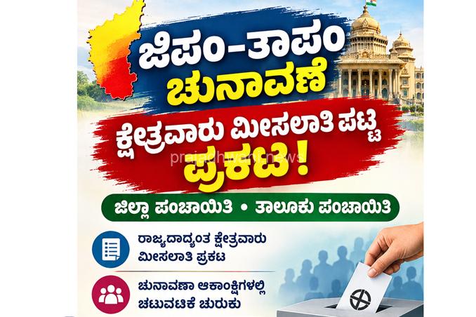 ರಾಜ್ಯದ ಜಿಲ್ಲಾ ಪಂಚಾಯಿತಿ, ತಾಲೂಕು ಪಂಚಾಯಿತಿ ಚುನಾವಣೆ: ಕ್ಷೇತ್ರವಾರು ಮೀಸಲಾತಿ ಪಟ್ಟಿ ಪ್ರಕಟ